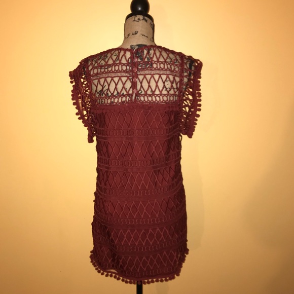 TULAROSA RED POMPOM MINI TUNIC DRESS - Picture 7 of 8